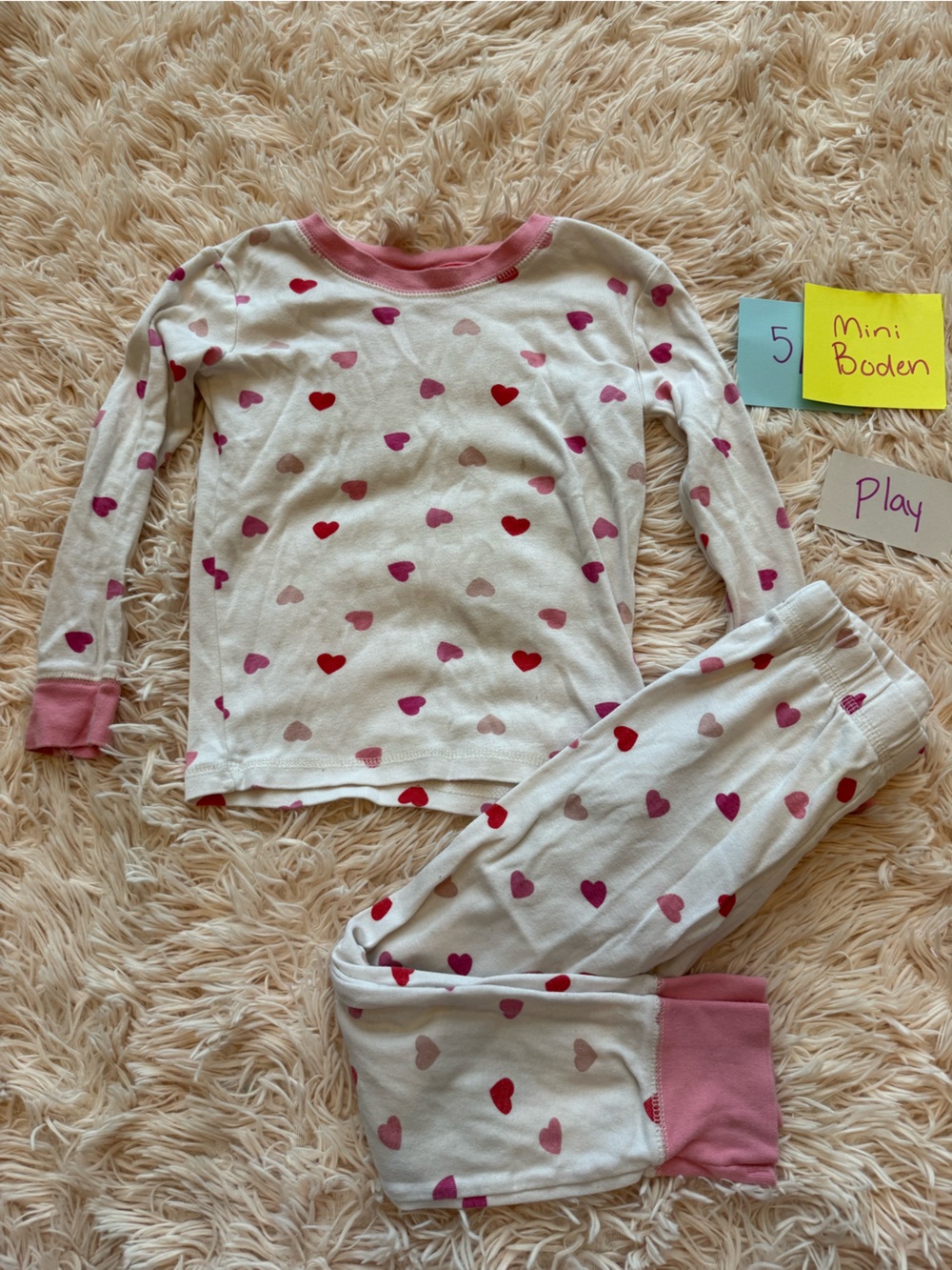 Mini Boden Snug Long John Pajamas - Soft Ivory Hearts